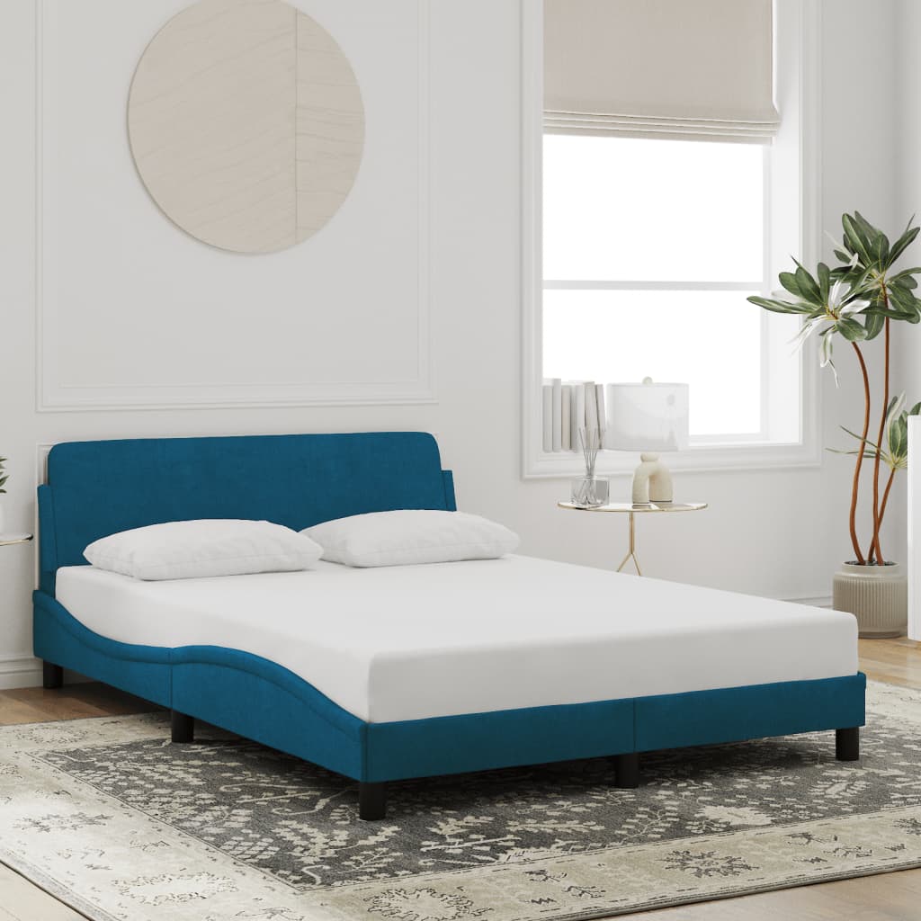 Bed Frame with Headboard "Dover" Blue 120x200 cm Velvet