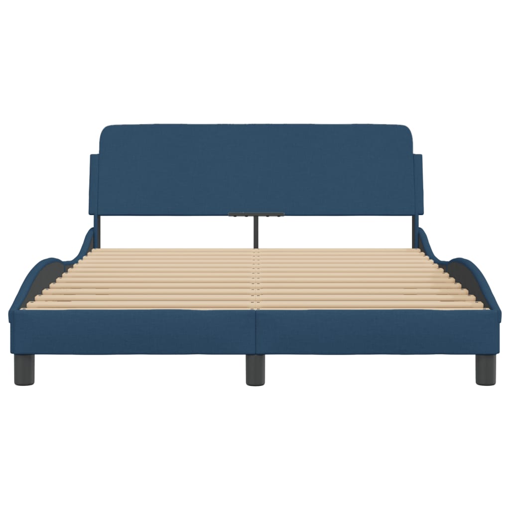 Bed Frame with Headboard "Dover" Blue 140x190 cm Fabric