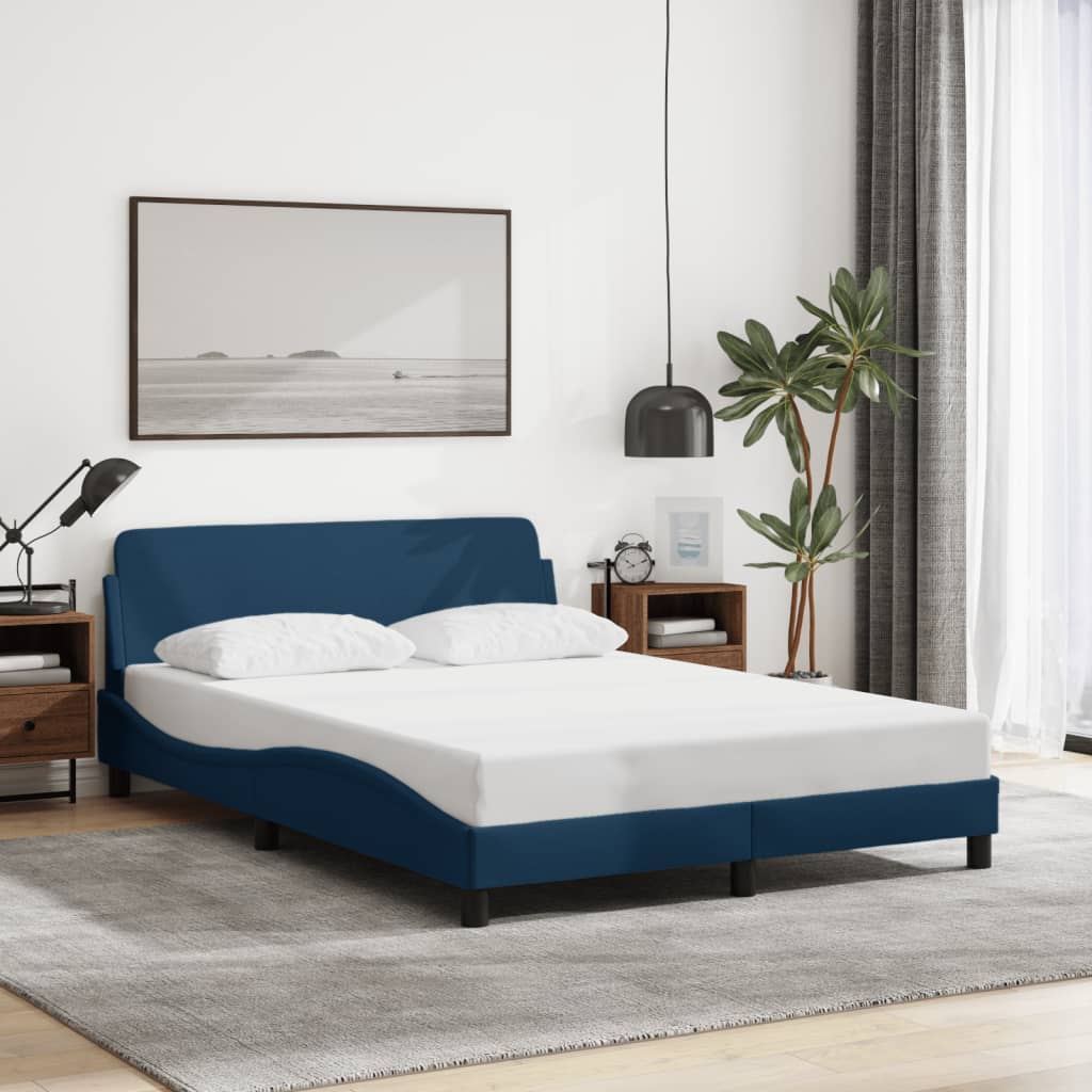 Bed Frame with Headboard "Dover" Blue 140x190 cm Fabric