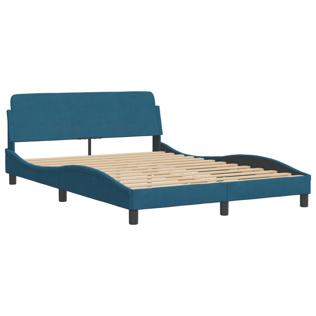 Bed Frame with Headboard "Dover" Blue 140x190 cm Velvet