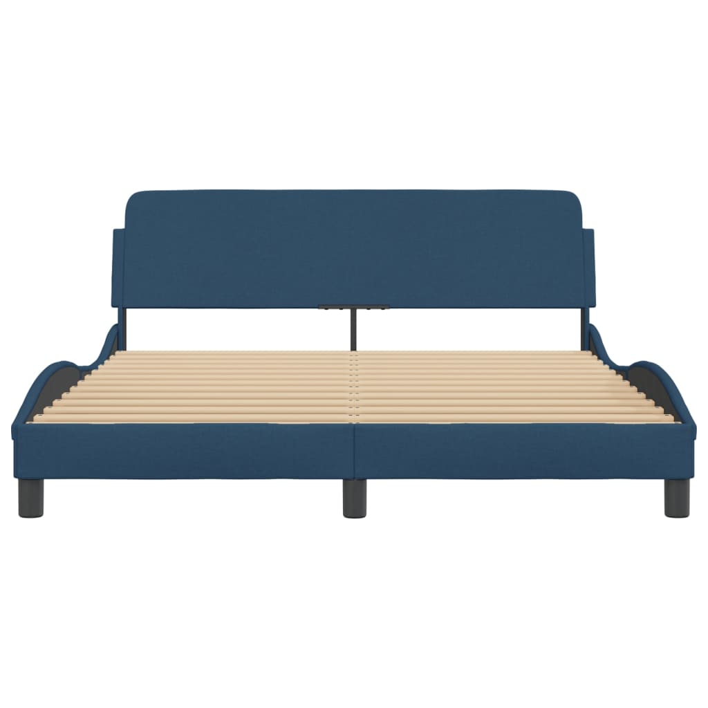 Bed Frame with Headboard "Dover" Blue 160x200 cm Fabric
