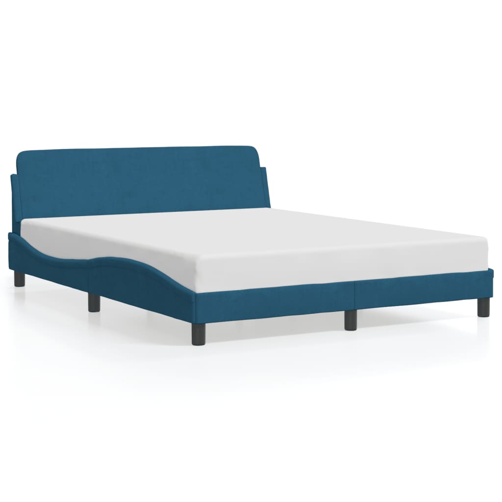 Bed Frame with Headboard "Dover" Blue 160x200 cm Velvet