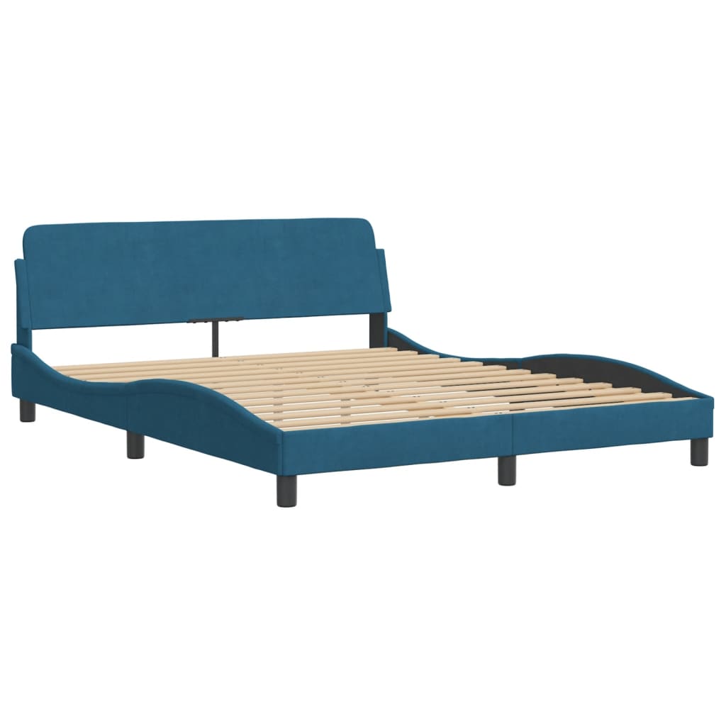 Bed Frame with Headboard "Dover" Blue 160x200 cm Velvet