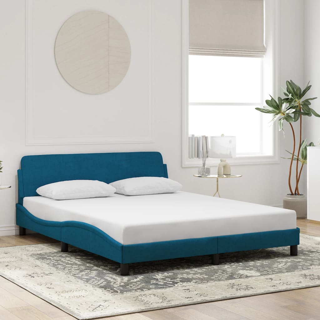 Bed Frame with Headboard "Dover" Blue 160x200 cm Velvet