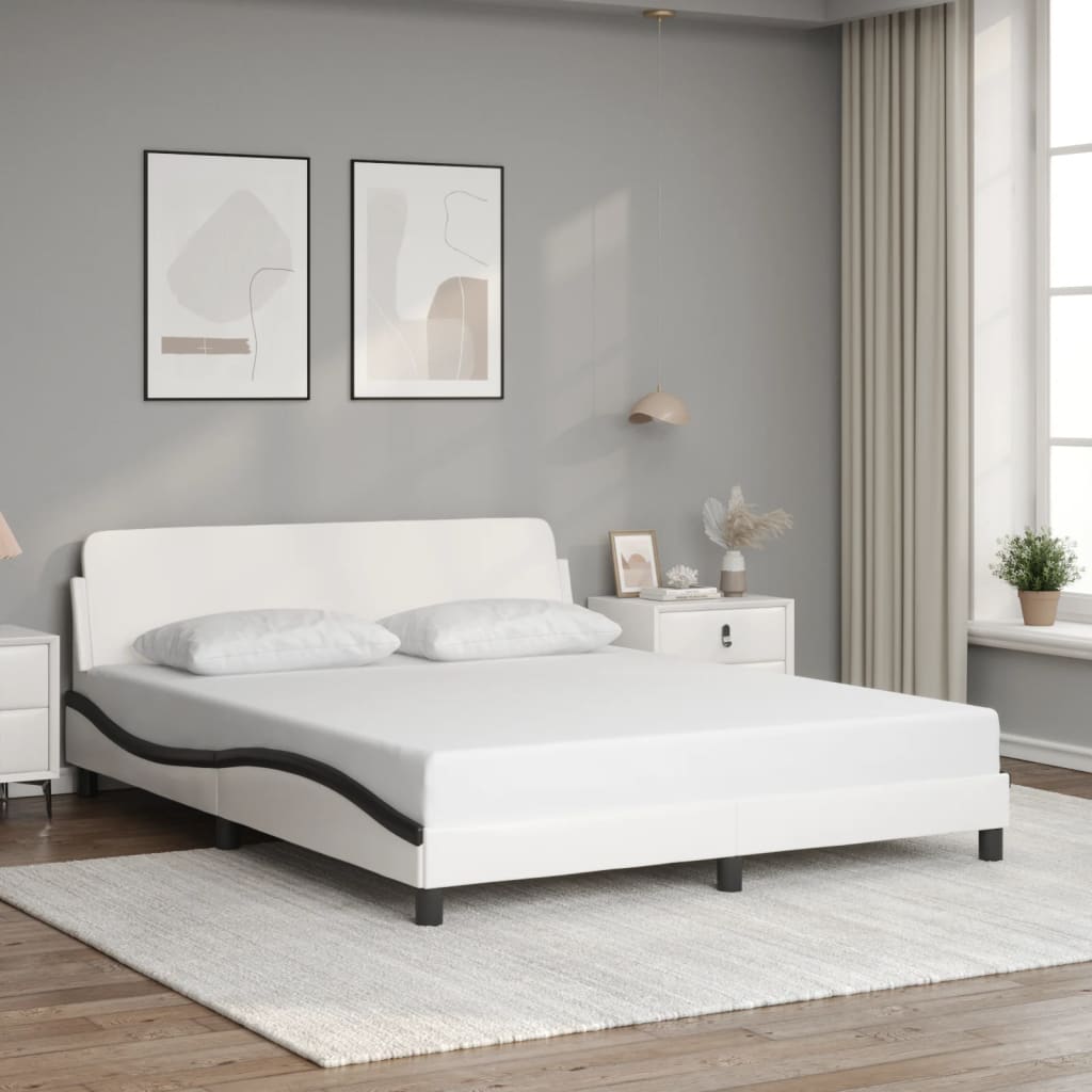 Bed Frame "Dover" White&Black 160x200 cm Faux Leather