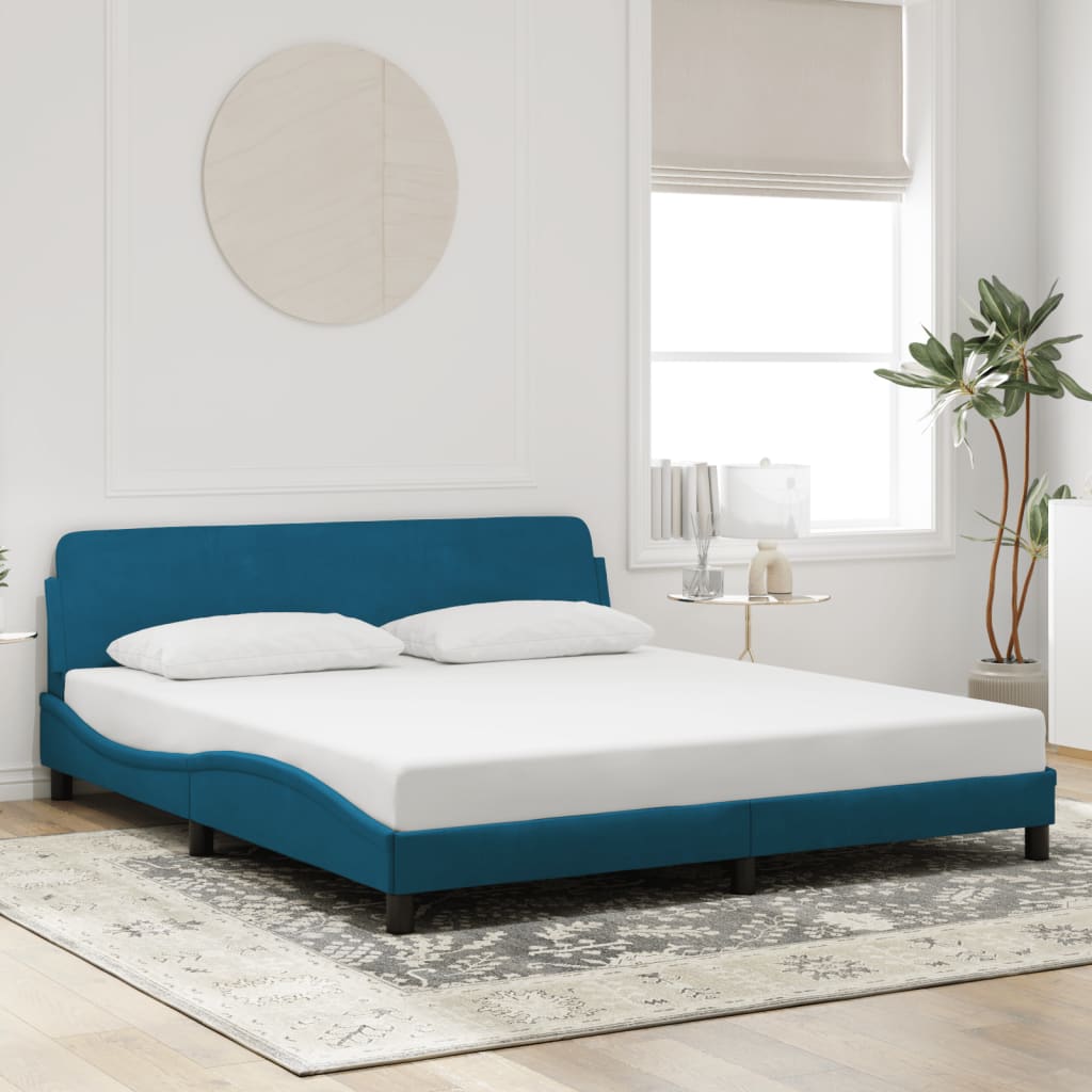 Bed Frame with Headboard "Dover" Blue 180x200 cm Velvet