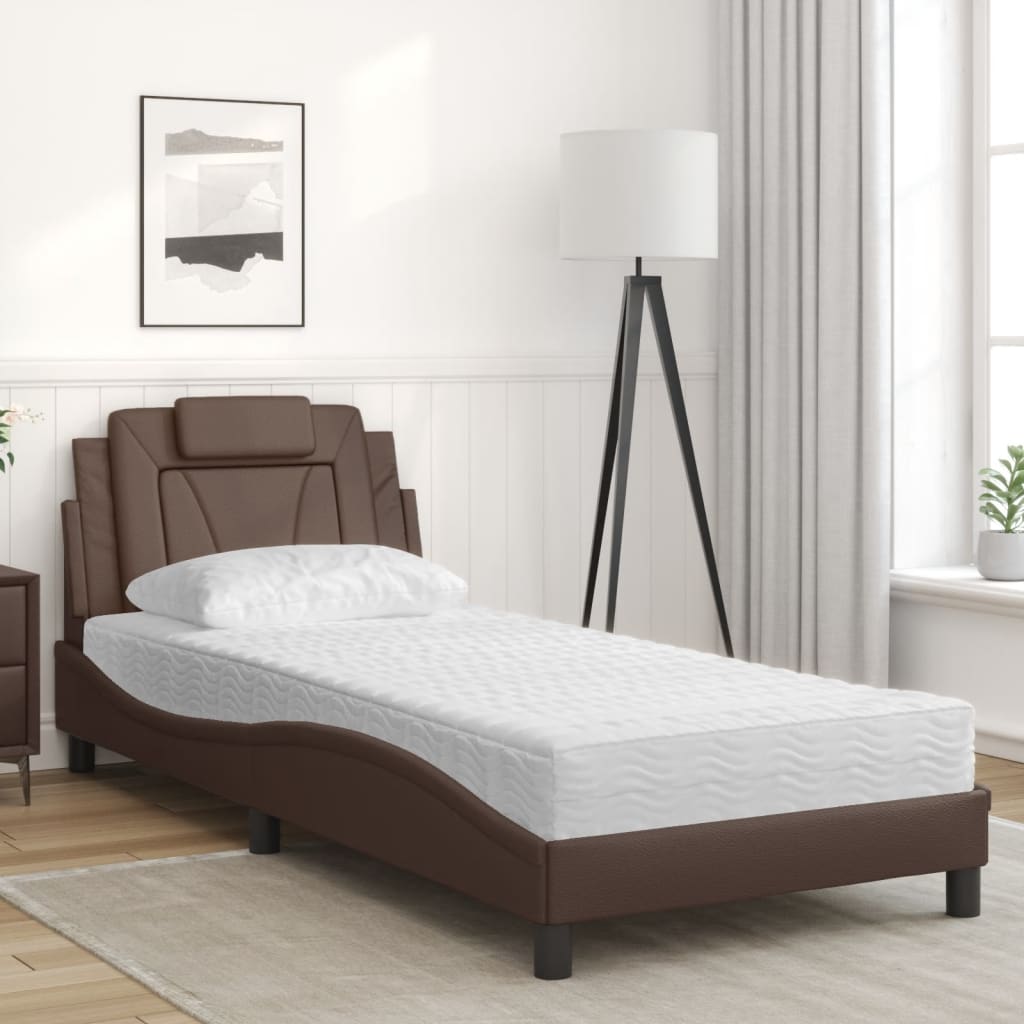 Bed "Viana" with Mattress Brown 80x200 cm Faux Leather