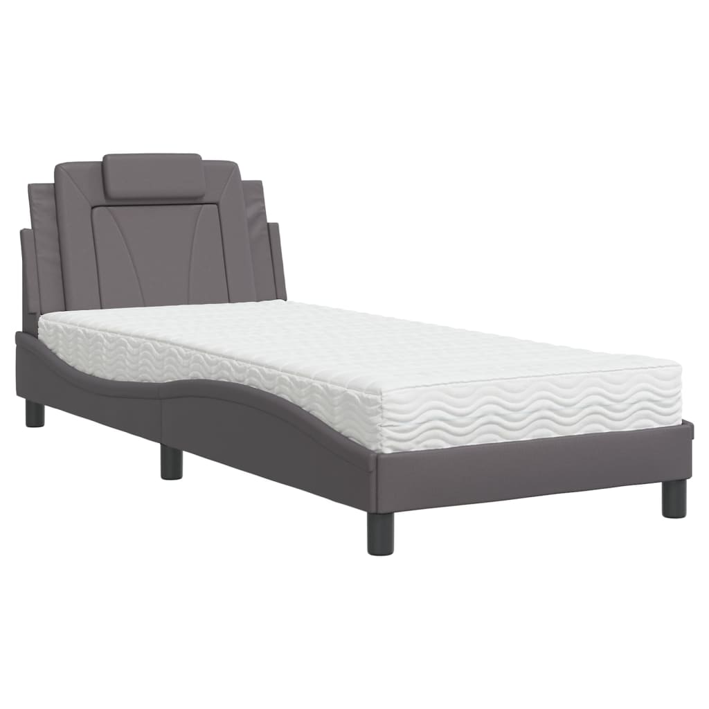 Bed "Viana" with Mattress Grey 80x200 cm Faux Leather
