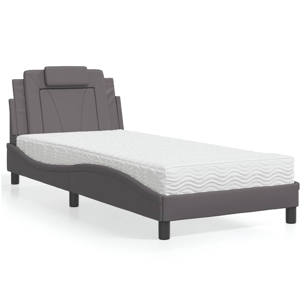 Bed "Viana" with Mattress Grey 80x200 cm Faux Leather