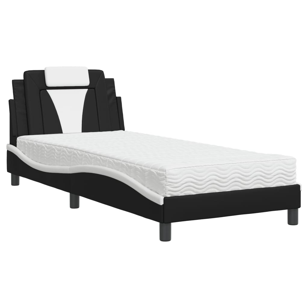 Bed "Viana" with Mattress Black and White 80x200 cm Faux Leather