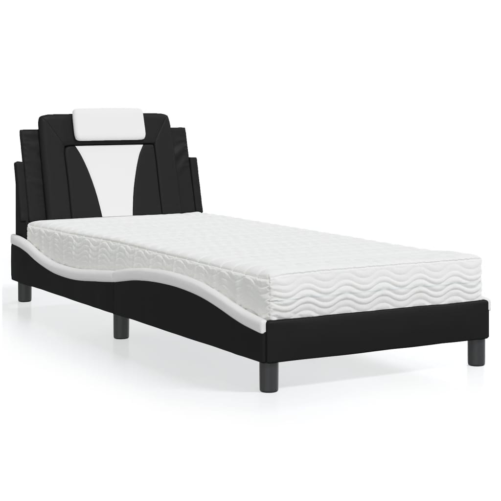 Bed "Viana" with Mattress Black and White 80x200 cm Faux Leather