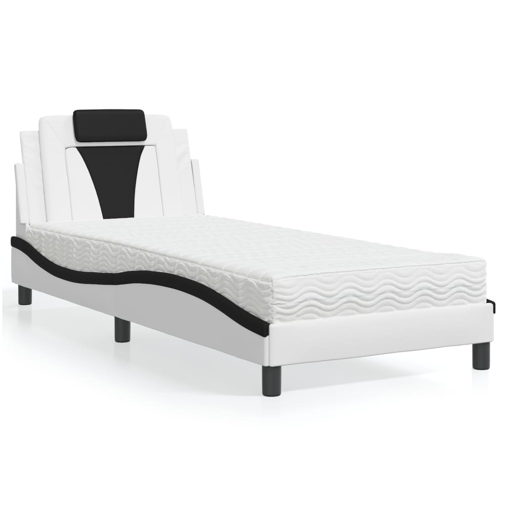 Bed "Viana" with Mattress White and Black 80x200 cm Faux Leather