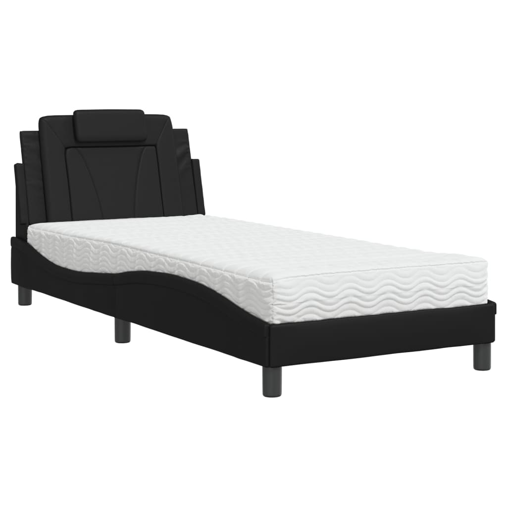 Bed "Viana" with Mattress Black 90x190 cm Faux Leather