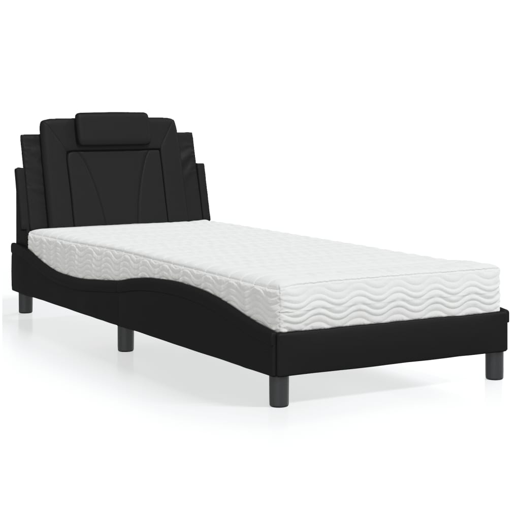 Bed "Viana" with Mattress Black 90x190 cm Faux Leather