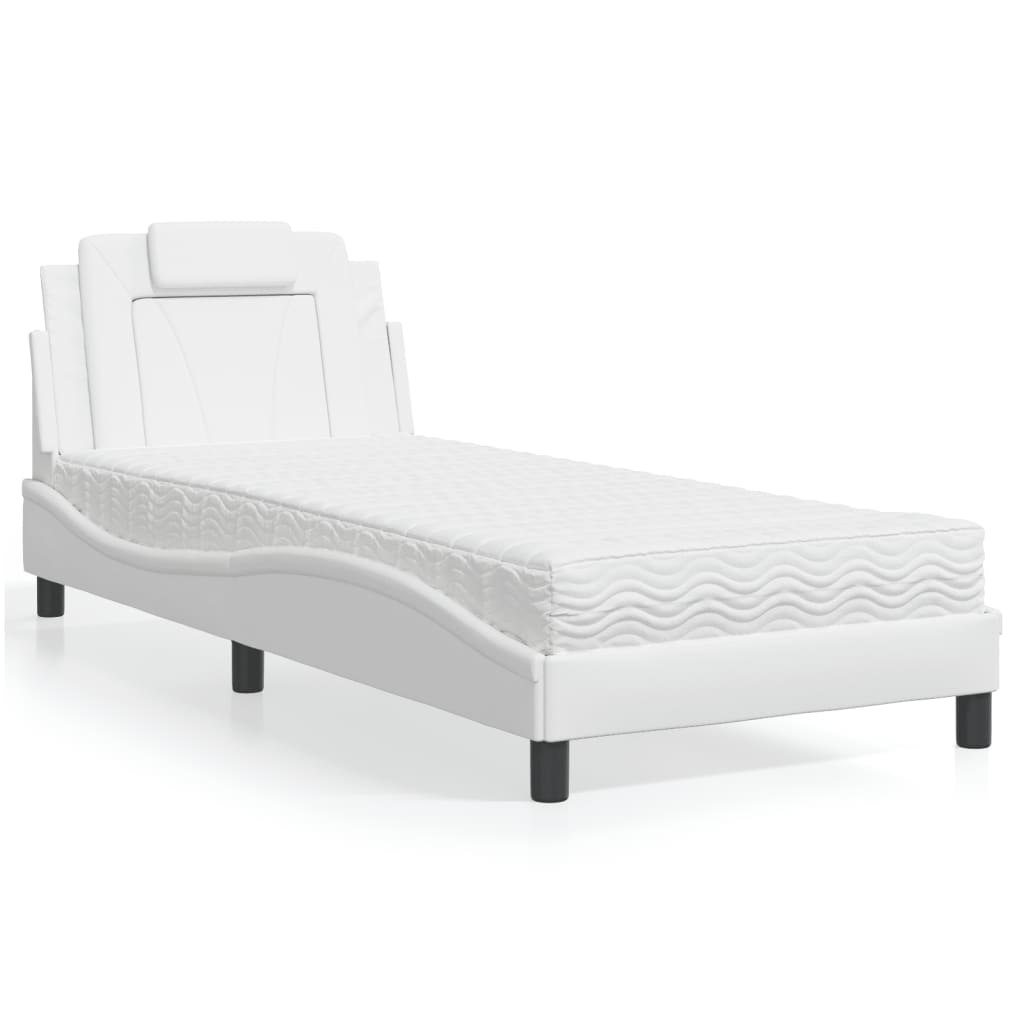 Bed "Viana" with Mattress White 90x190 cm Faux Leather