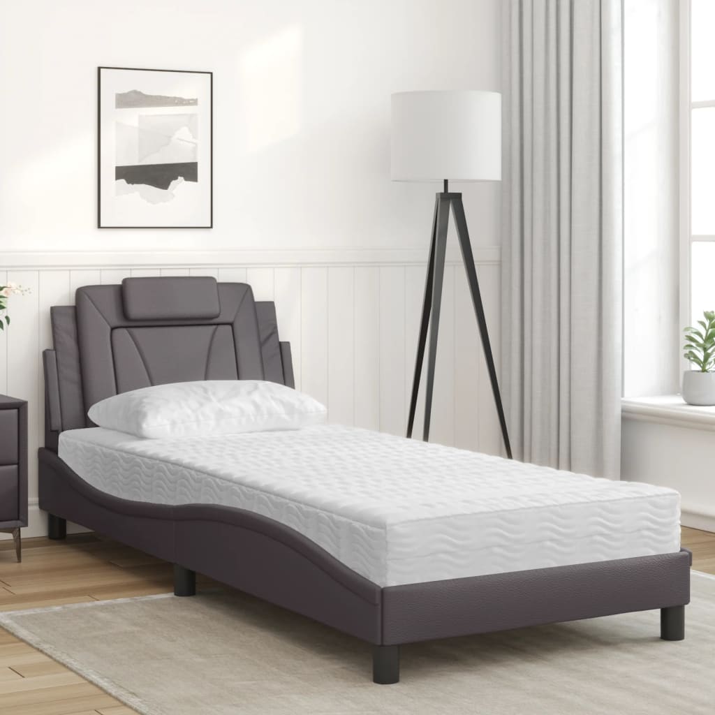 Bed "Viana" with Mattress Grey 90x190 cm Faux Leather