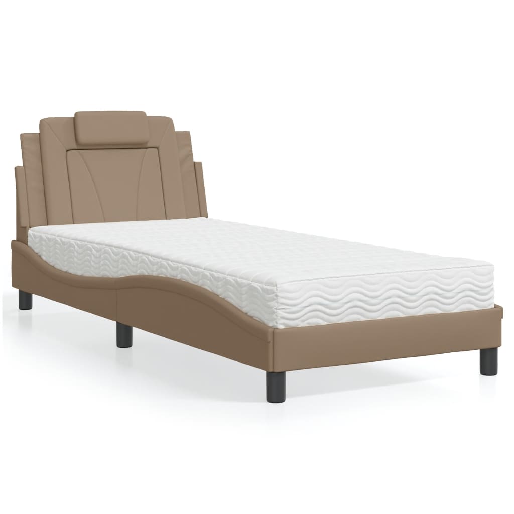 Bed "Viana" with Mattress Cappuccino 90x190 cm Faux Leather