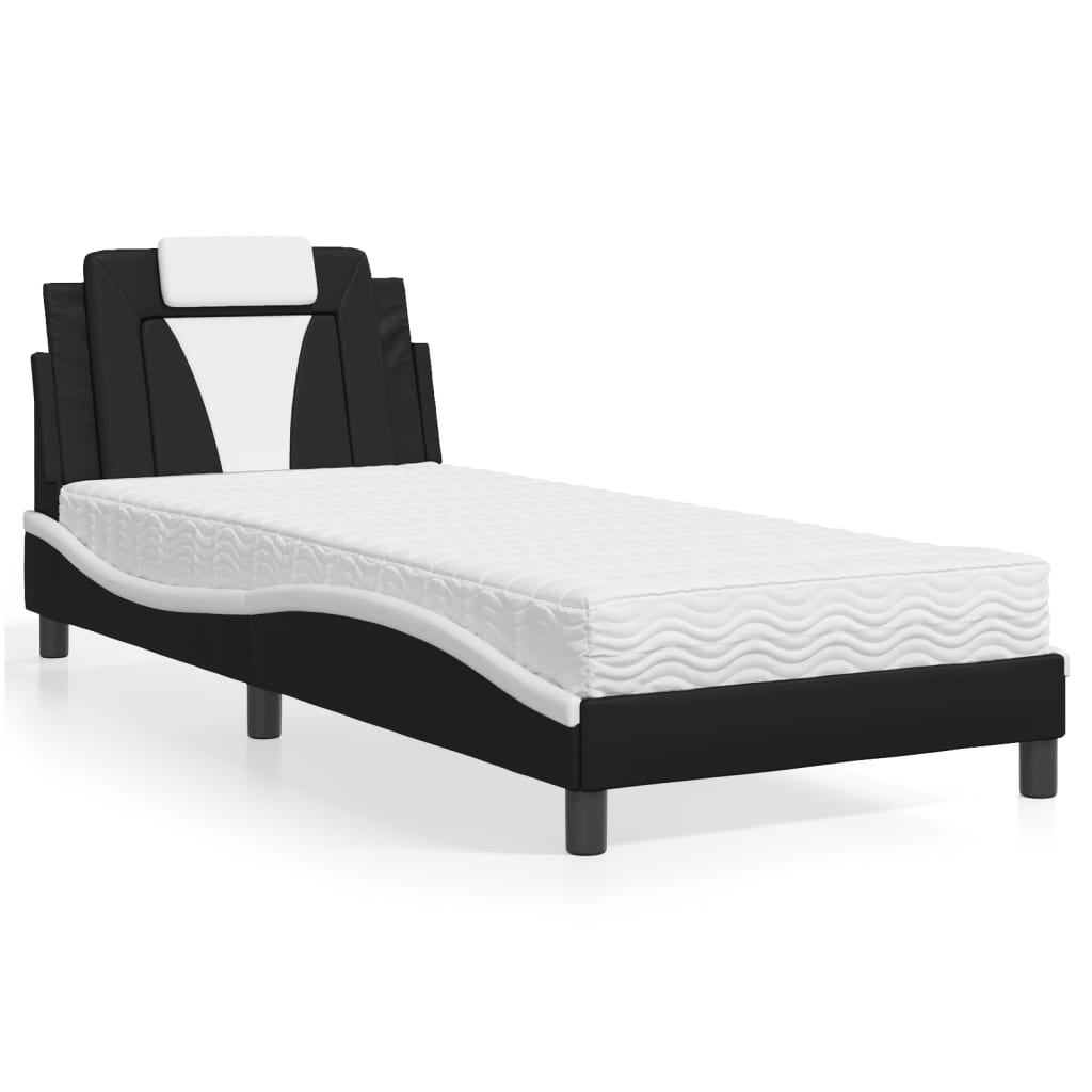 Bed "Viana" with Mattress Black and White 90x190 cm Faux Leather