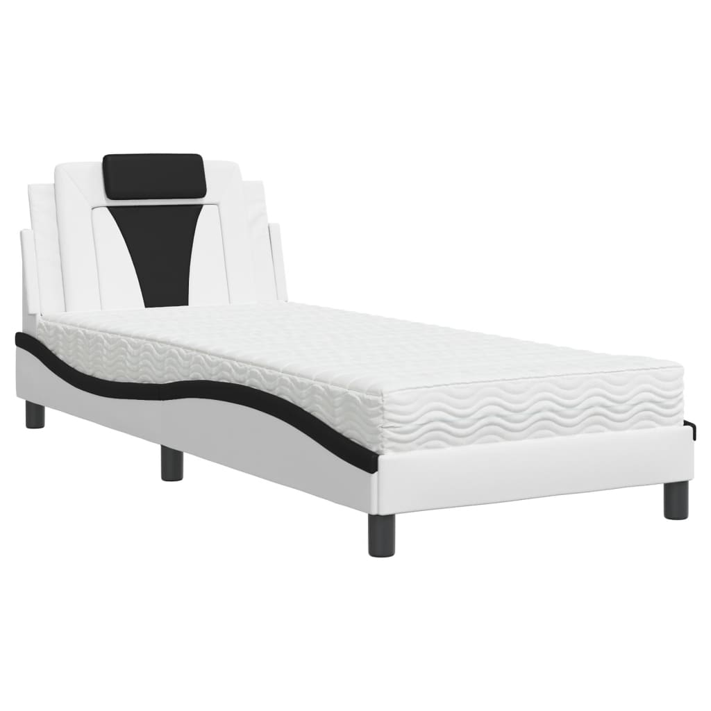 Bed "Viana" with Mattress White and Black 90x190 cm Faux Leather