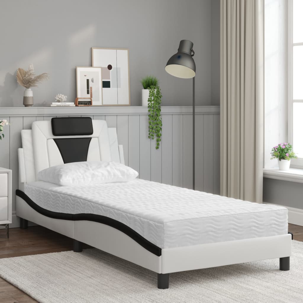 Bed "Viana" with Mattress White and Black 90x190 cm Faux Leather