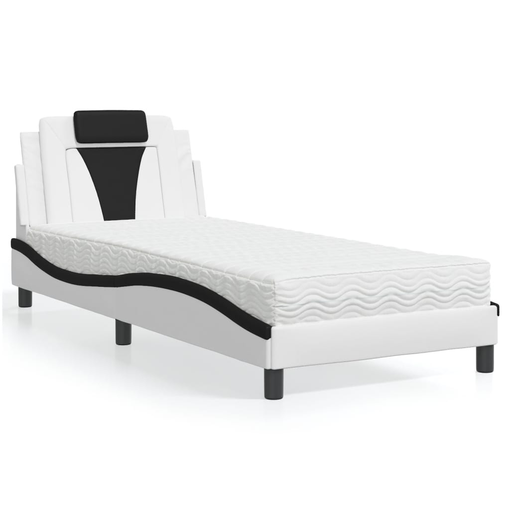 Bed "Viana" with Mattress White and Black 90x190 cm Faux Leather