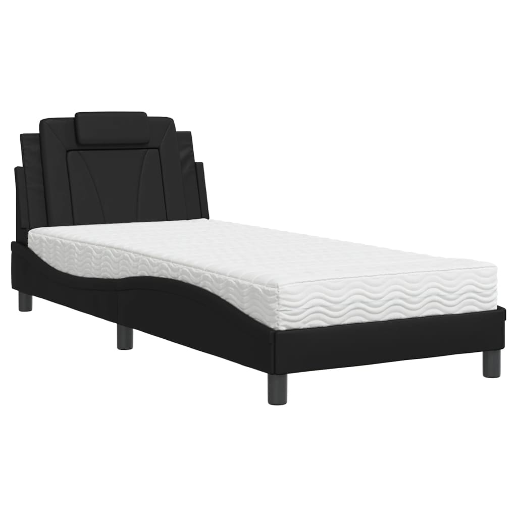 Bed "Viana" with Mattress Black 90x200 cm Faux Leather