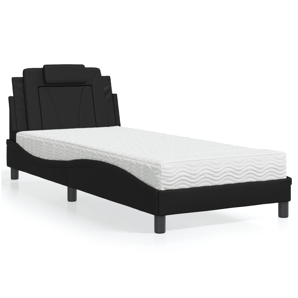 Bed "Viana" with Mattress Black 90x200 cm Faux Leather
