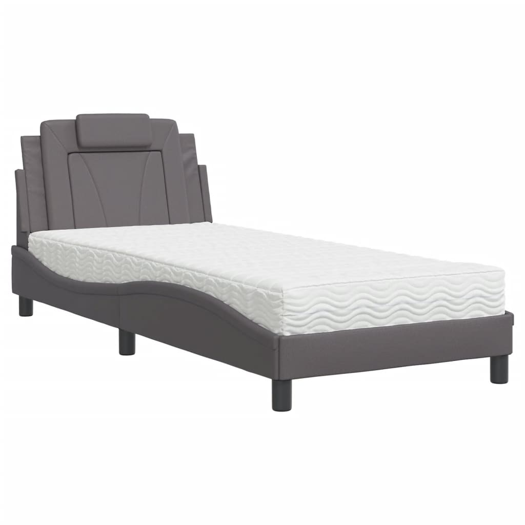 Bed "Viana" with Mattress Grey 90x200 cm Faux Leather