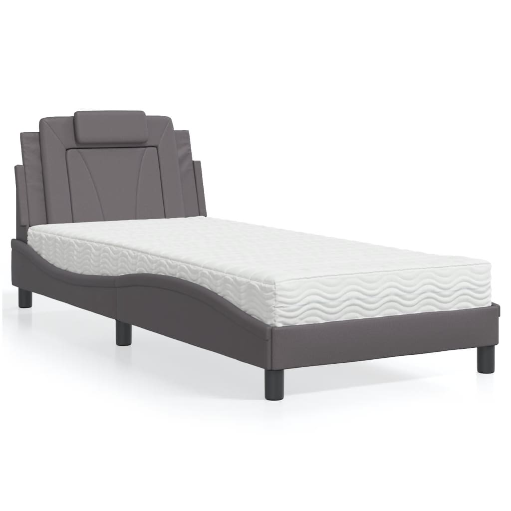 Bed "Viana" with Mattress Grey 90x200 cm Faux Leather