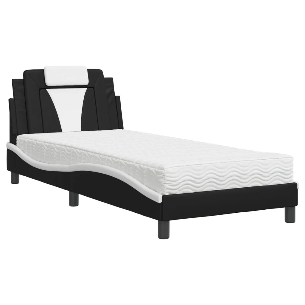 Bed "Viana" with Mattress Black and White 90x200 cm Faux Leather