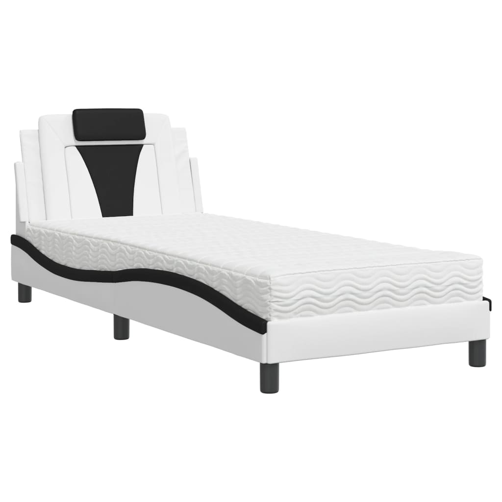 Bed "Viana" with Mattress White and Black 90x200 cm Faux Leather