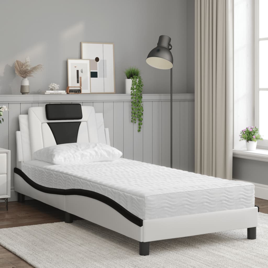 Bed "Viana" with Mattress White and Black 90x200 cm Faux Leather
