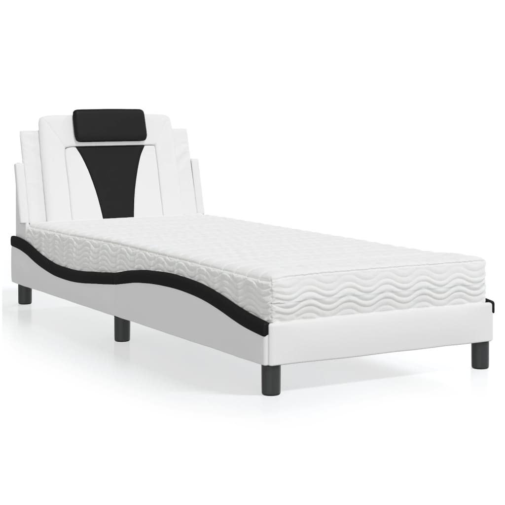 Bed "Viana" with Mattress White and Black 90x200 cm Faux Leather