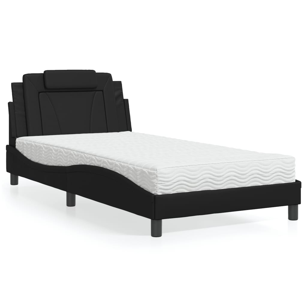 Bed "Viana" with Mattress Black 100x200 cm Faux Leather