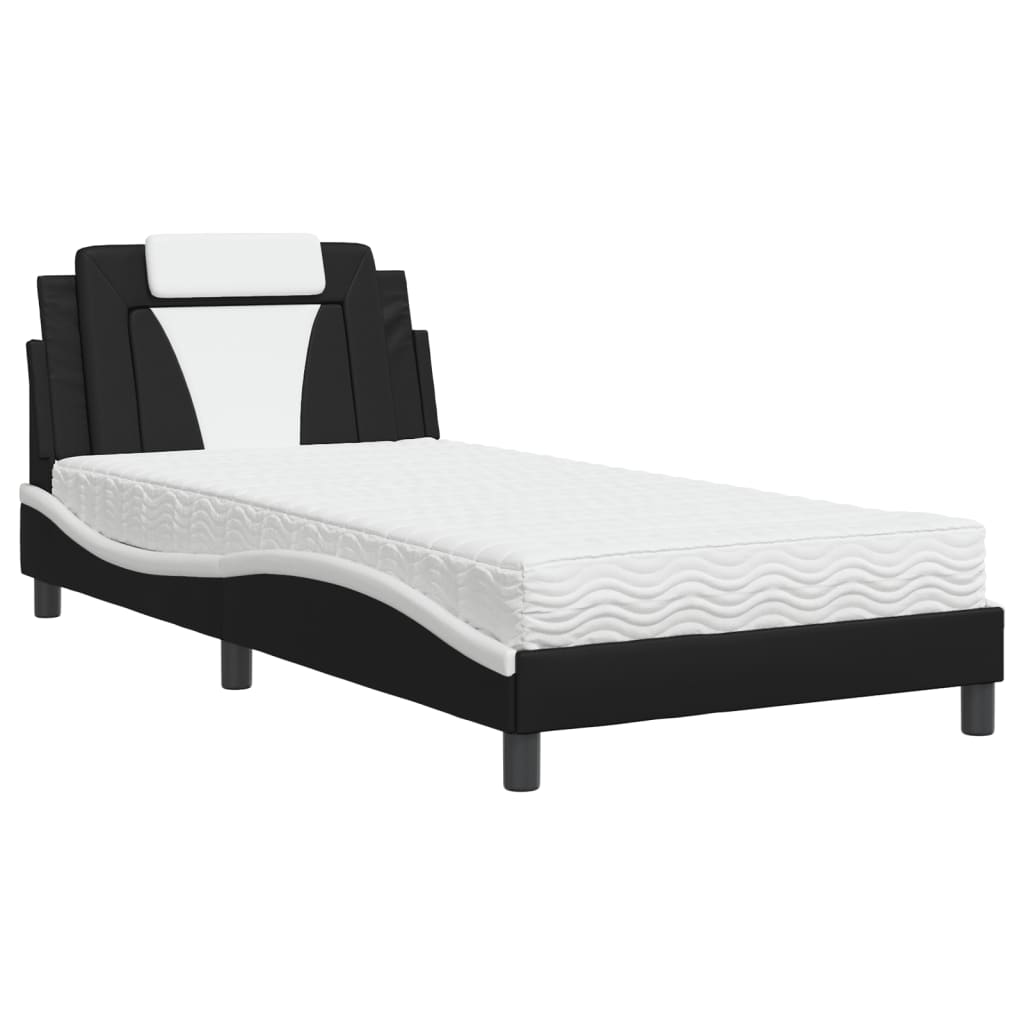 Bed "Viana" with Mattress Black and White 100x200 cm Faux Leather