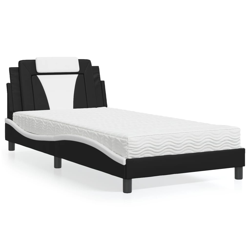 Bed "Viana" with Mattress Black and White 100x200 cm Faux Leather