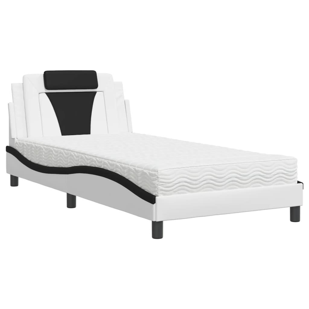 Bed "Viana" with Mattress White and Black 100x200 cm Faux Leather