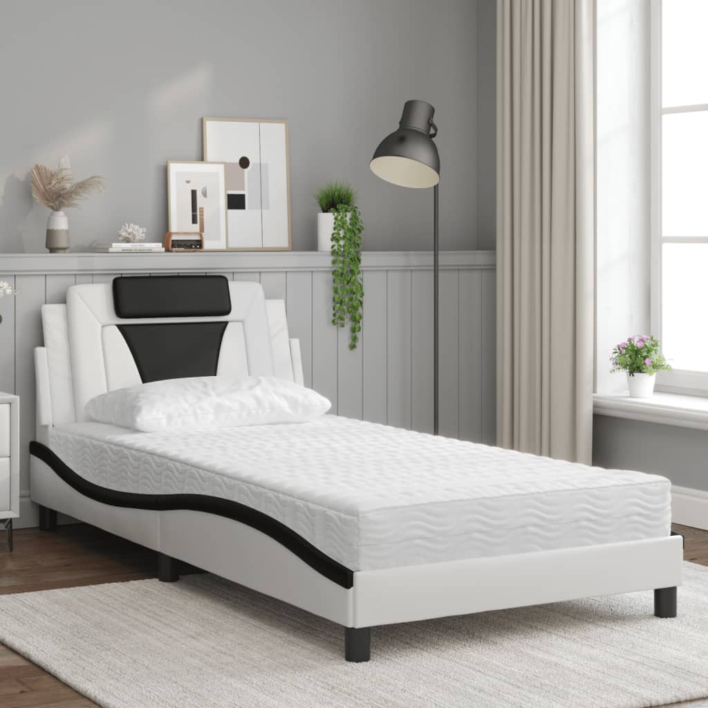 Bed "Viana" with Mattress White and Black 100x200 cm Faux Leather