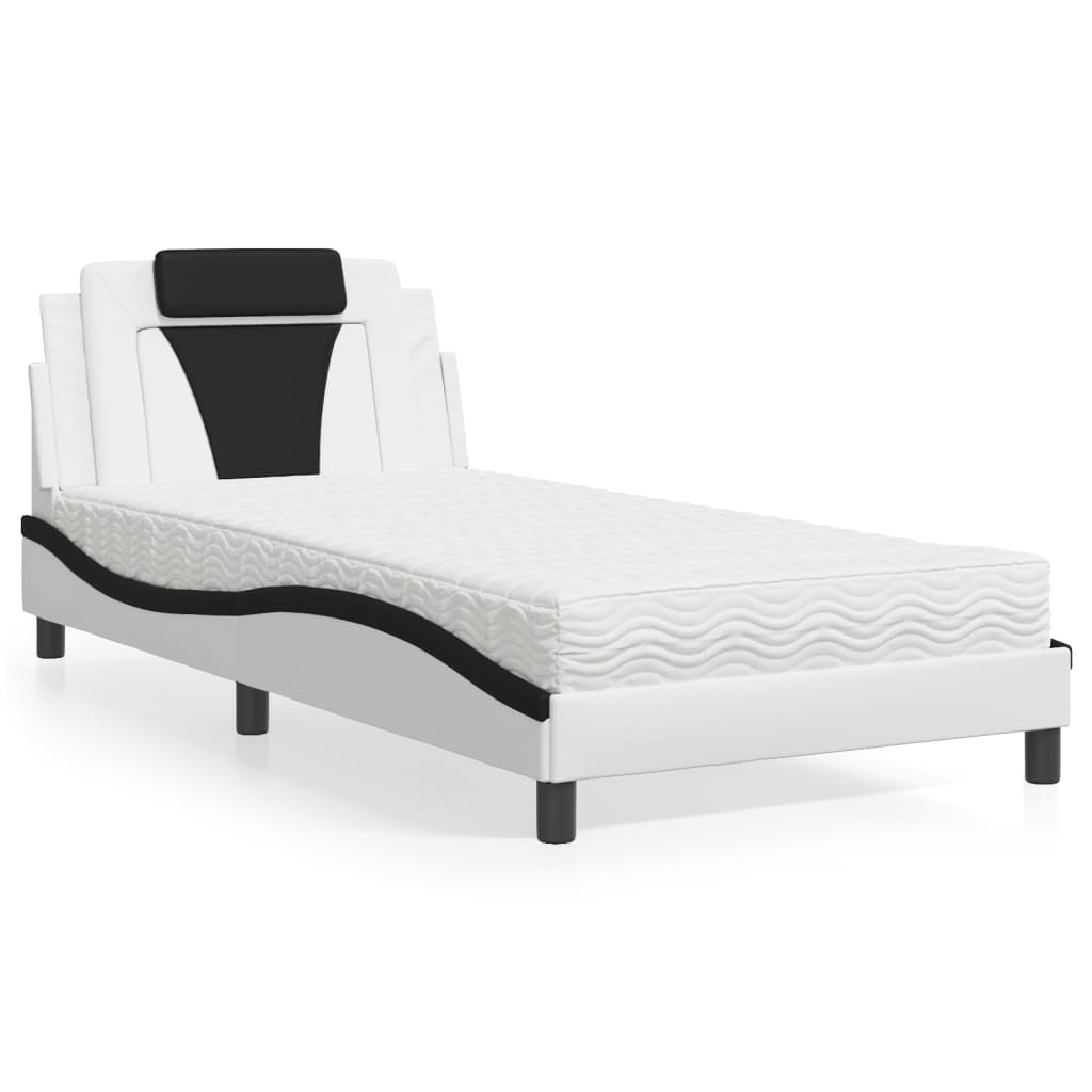 Bed "Viana" with Mattress White and Black 100x200 cm Faux Leather
