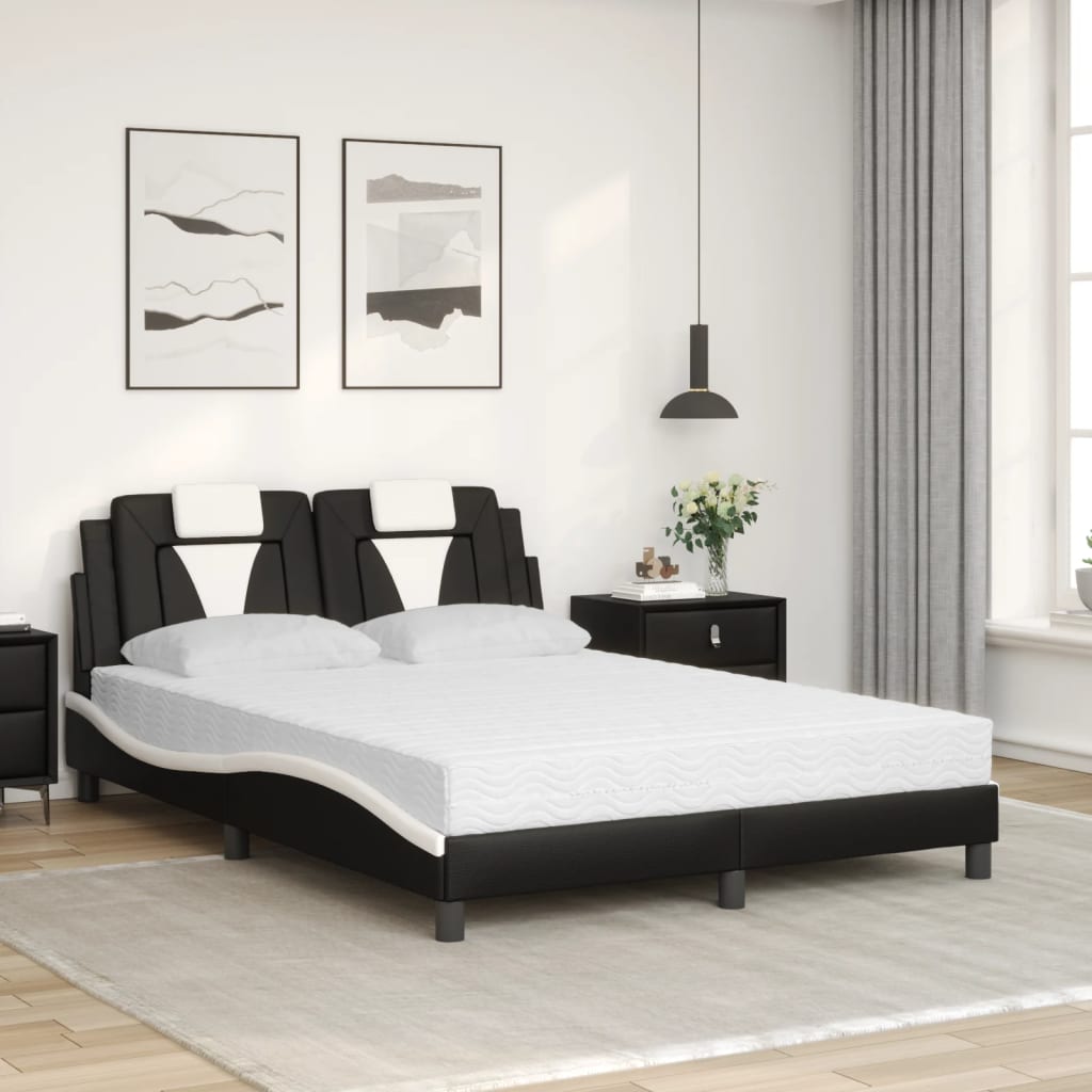 Bed "Viana" with Mattress Black and White 120x200 cm Faux Leather