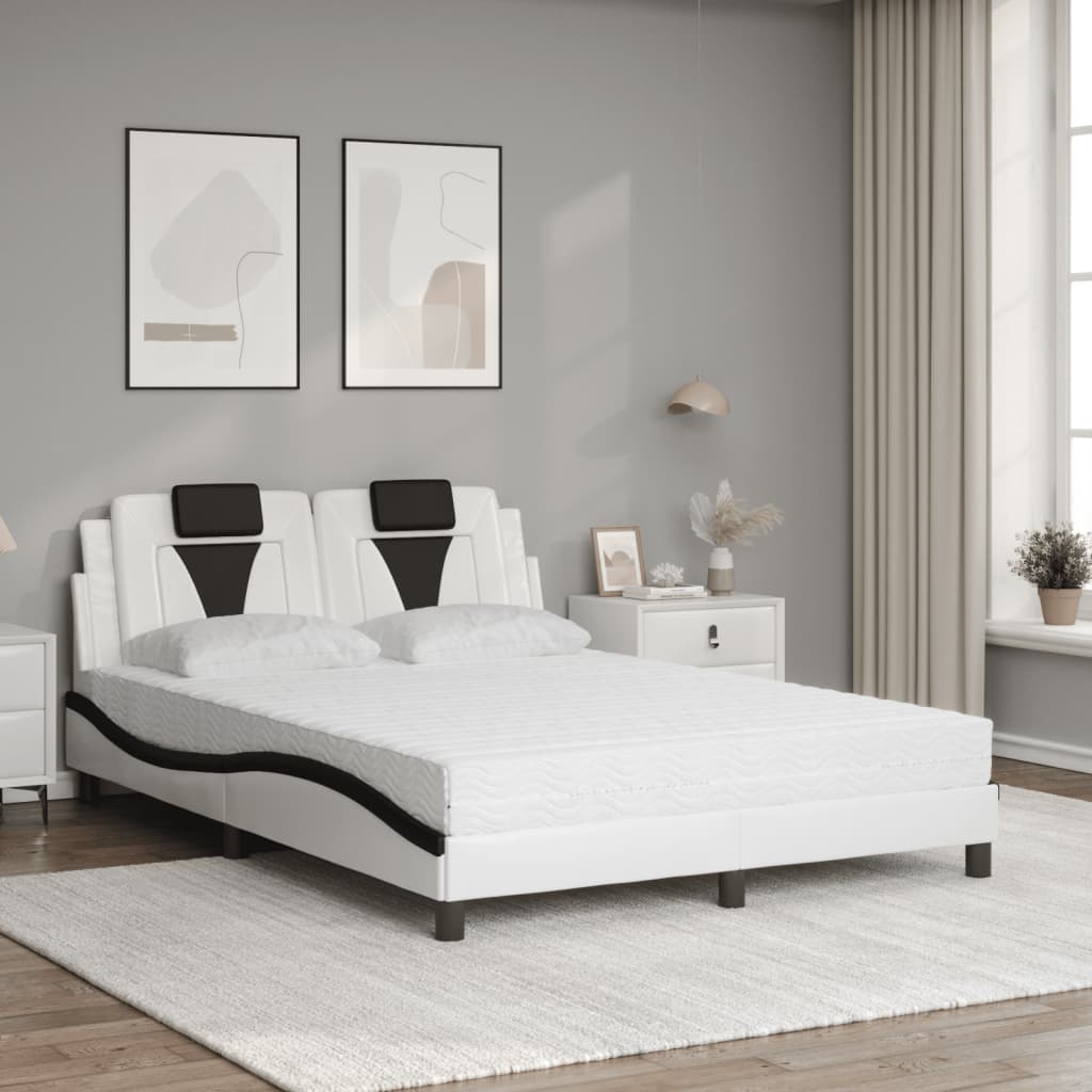 Bed "Viana" with Mattress White and Black 120x200 cm Faux Leather