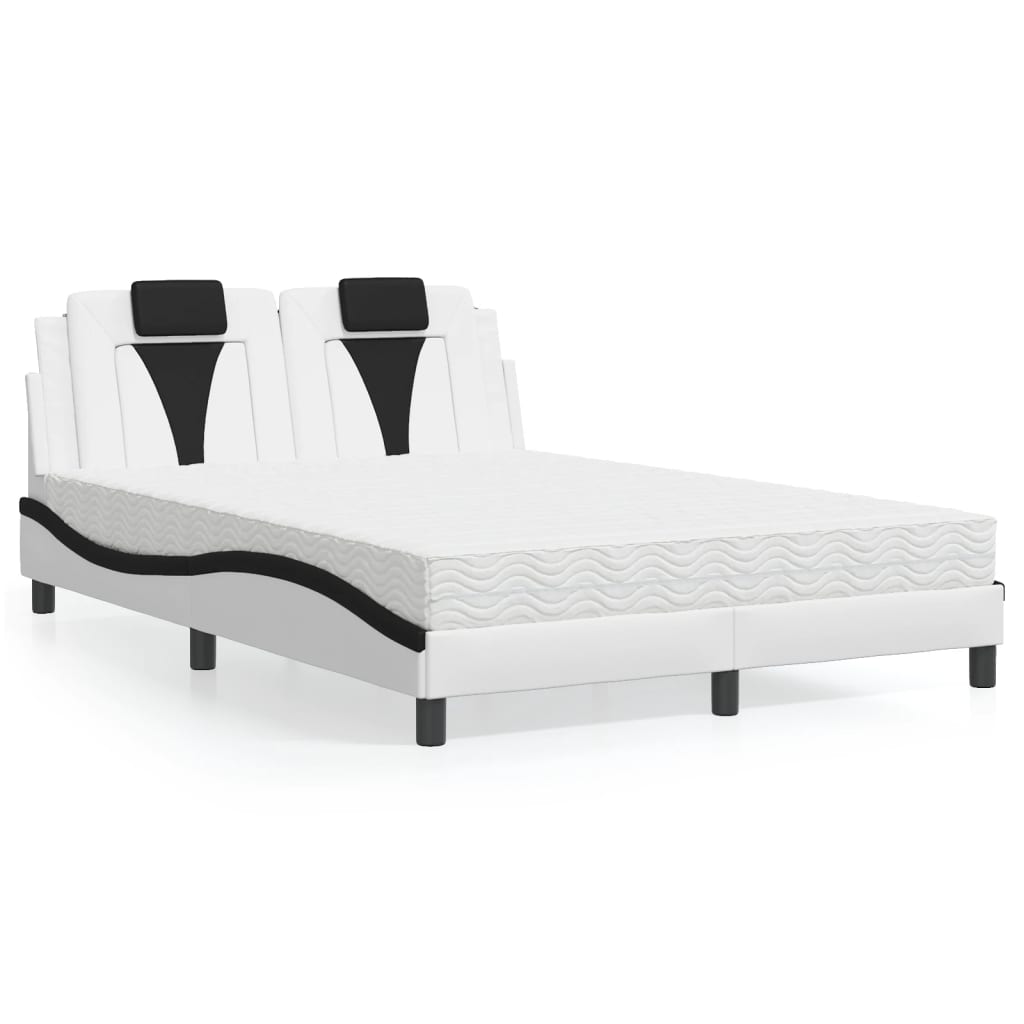Bed "Viana" with Mattress White and Black 120x200 cm Faux Leather