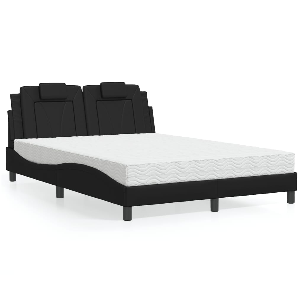 Bed "Viana" with Mattress Black 140x190 cm Faux Leather