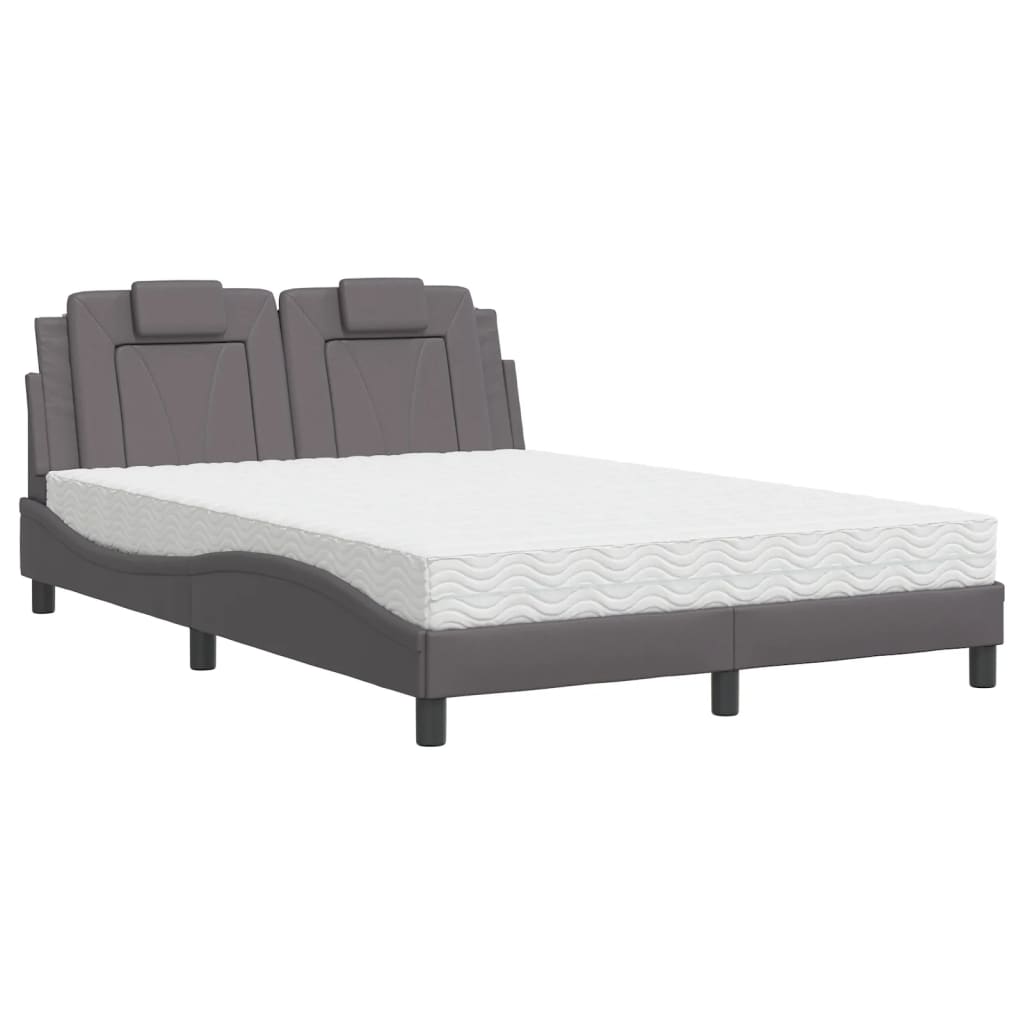 Bed "Viana" with Mattress Grey 140x190 cm Faux Leather
