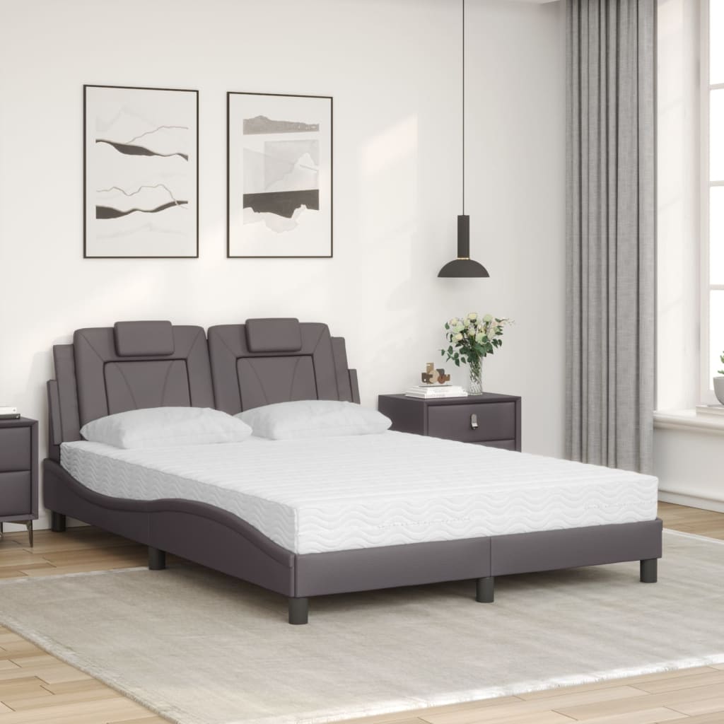 Bed "Viana" with Mattress Grey 140x190 cm Faux Leather