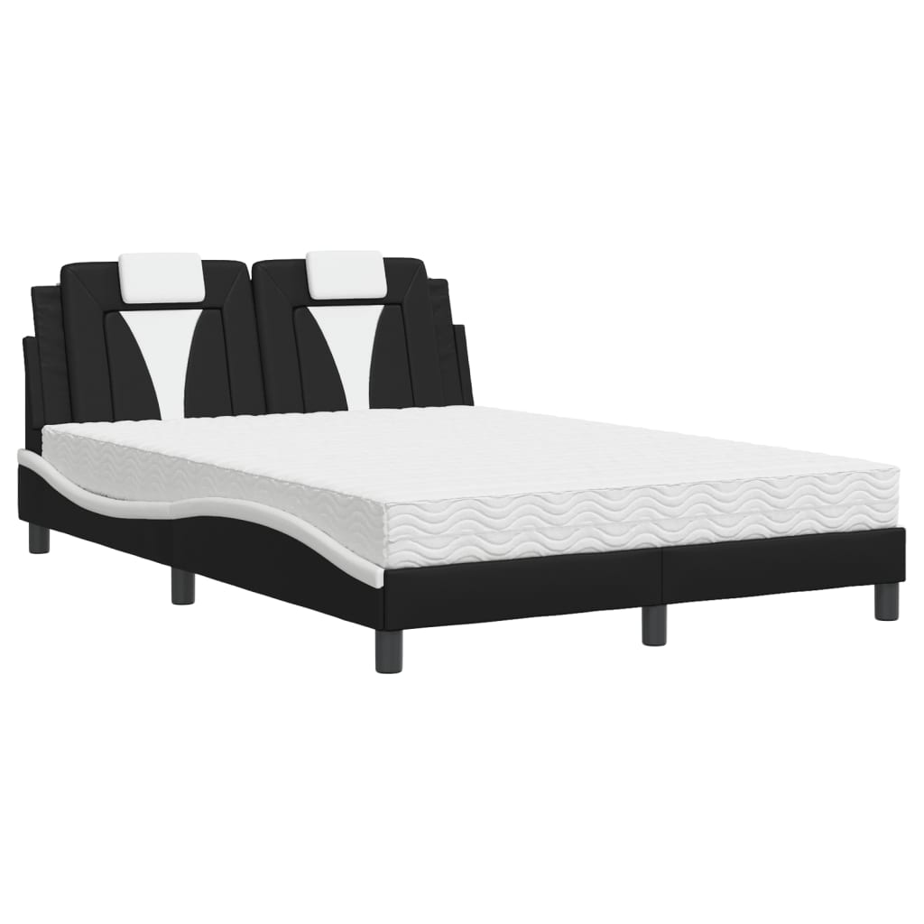 Bed "Viana" with Mattress Black and White 140x190 cm Faux Leather