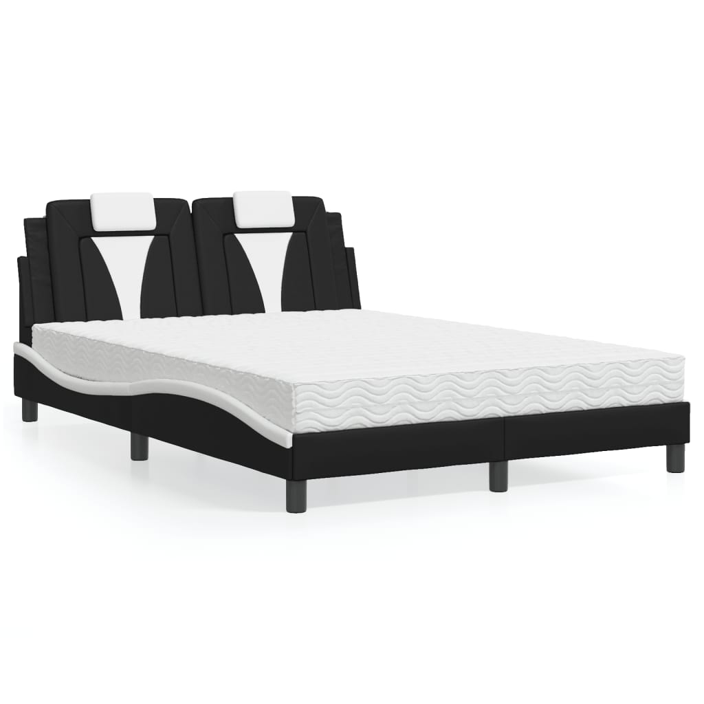 Bed "Viana" with Mattress Black and White 140x190 cm Faux Leather