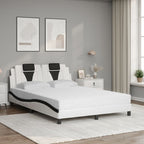 Bed "Viana" with Mattress White and Black 140x190 cm Faux Leather