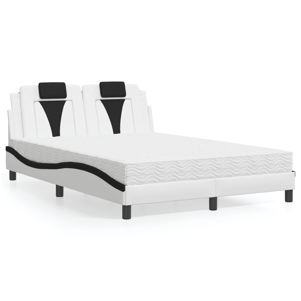 Bed "Viana" with Mattress White and Black 140x190 cm Faux Leather