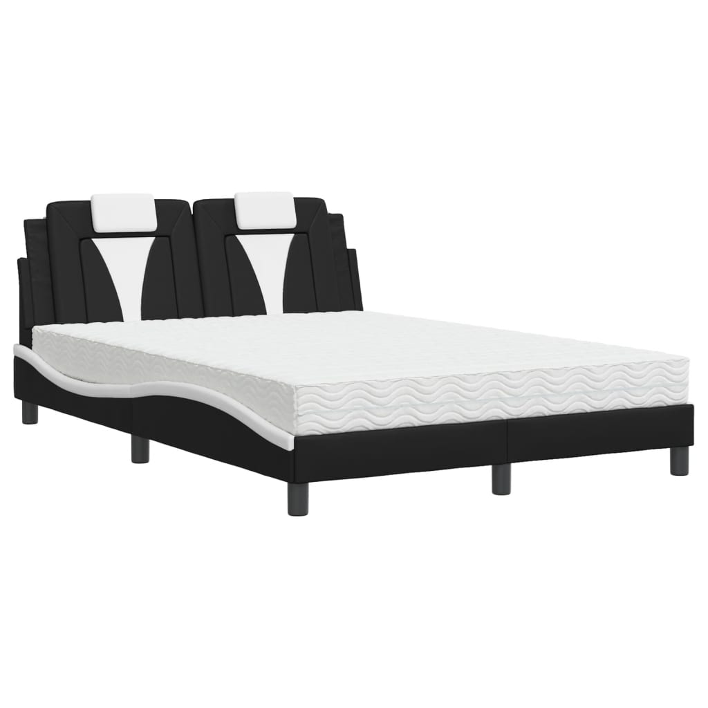 Bed "Viana" with Mattress Black and White 140x200 cm Faux Leather